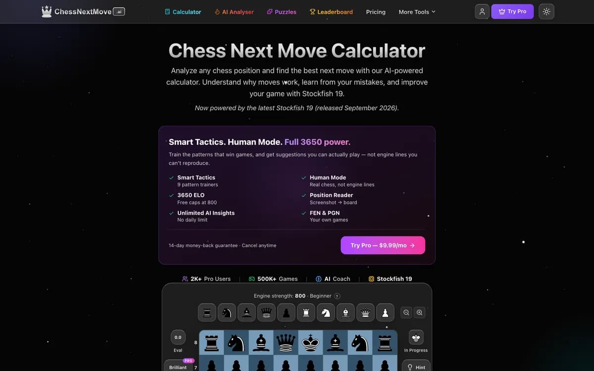 ChessNextMove's live homepage