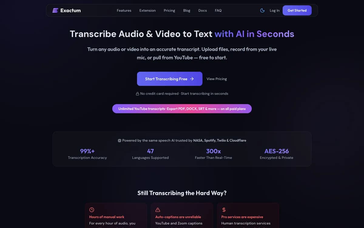 Exactum's live homepage