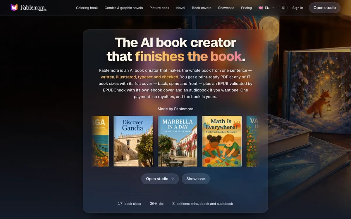 Fablemora's live homepage