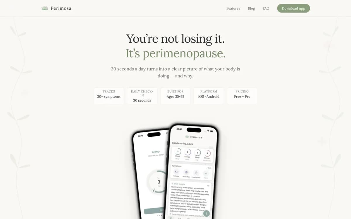 Perimosa's live homepage