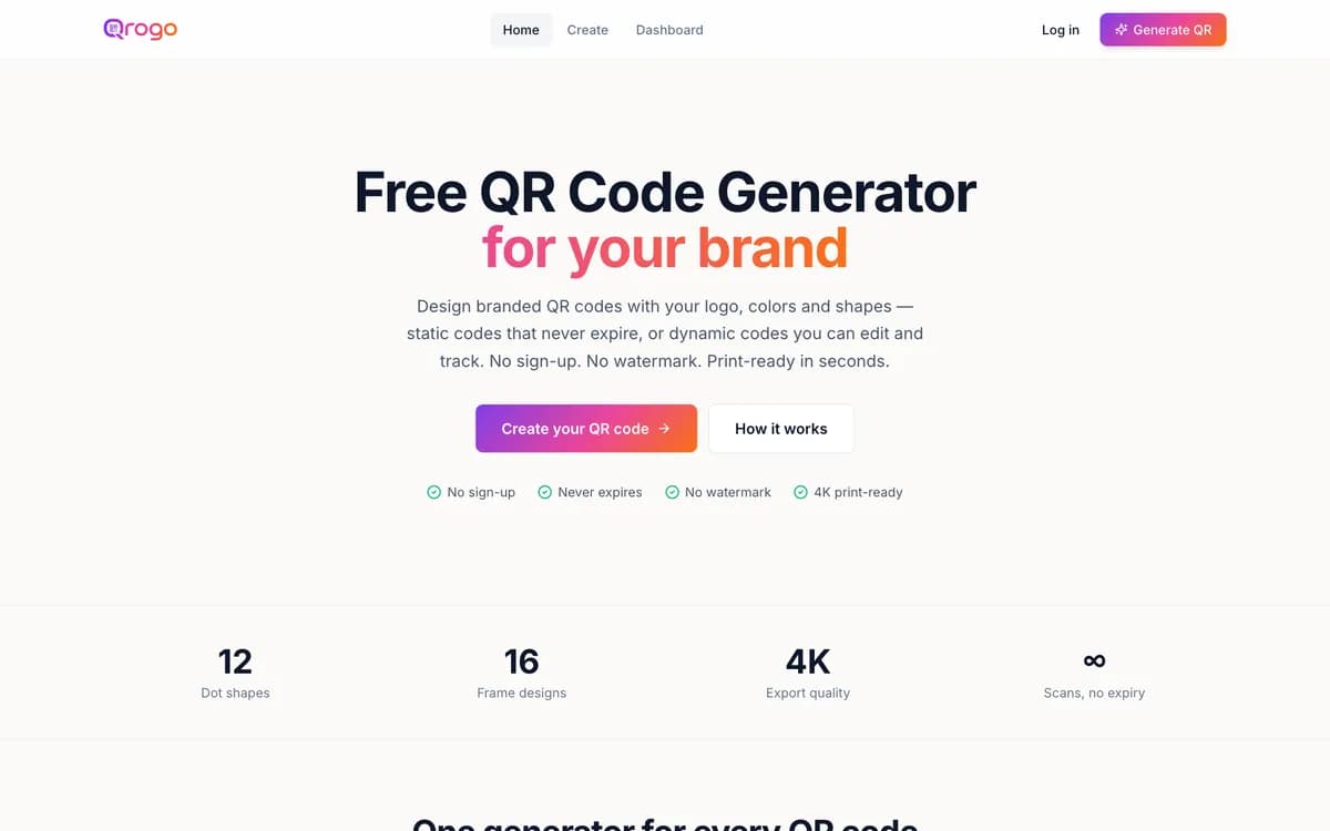Qrogo's live homepage
